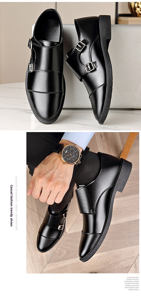 Large Size Soft Bottom Men's All-match Metal Slip-on Leather Shoes