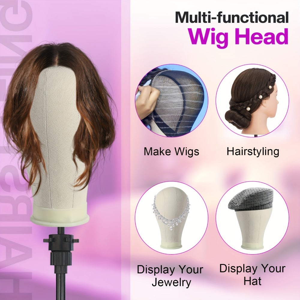 Mannequin Head Wig Stand Set with Adjustable Tripod 22 Inch Cosmetology Manikin Head for Wigs Styling Practice Display Pink B
