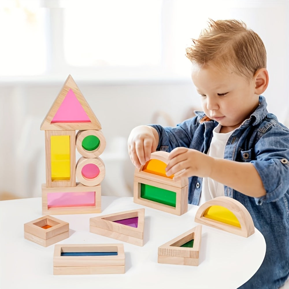 Building Block Set Translucent Acrylic Geometric Shapes with Colorful Triangle, Circle, Arch and Window Pieces — image 4