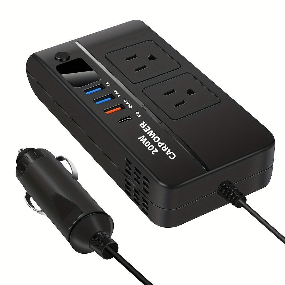 200W Car Power Inverter DC 12V to AC 110V with USB-C PD 20W & QC3.0 Fast Charging for Garden, Patio and Yard Use — image 9