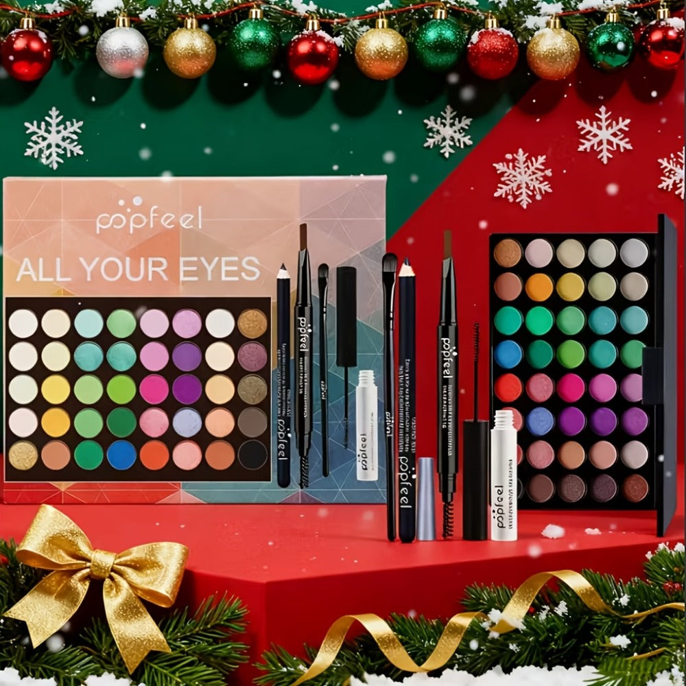 Makeup Gift Set POPFEEL 29-Color Eyeshadow Palette + Mascara + Eyeliner + Brow Pencil + Highlighter Powder + 7-Piece Brush Se