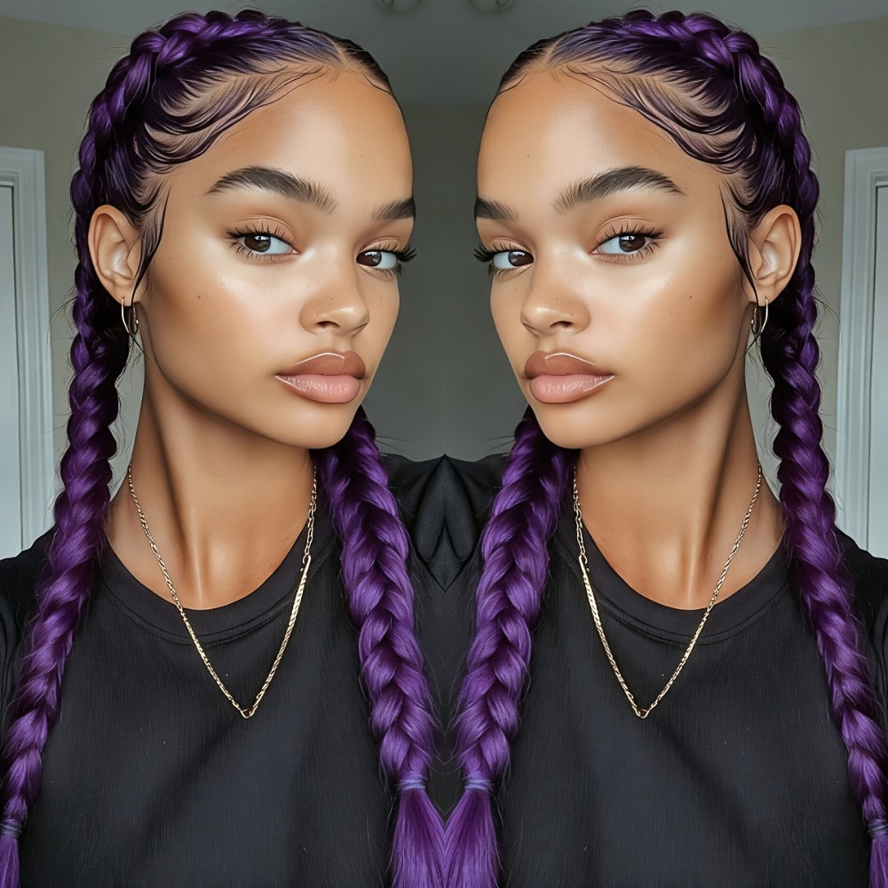 Lace Front Wig Braided Synthetic Style, 26-Inch 13x4 Front with Five Color Options and 250% Density — image 5