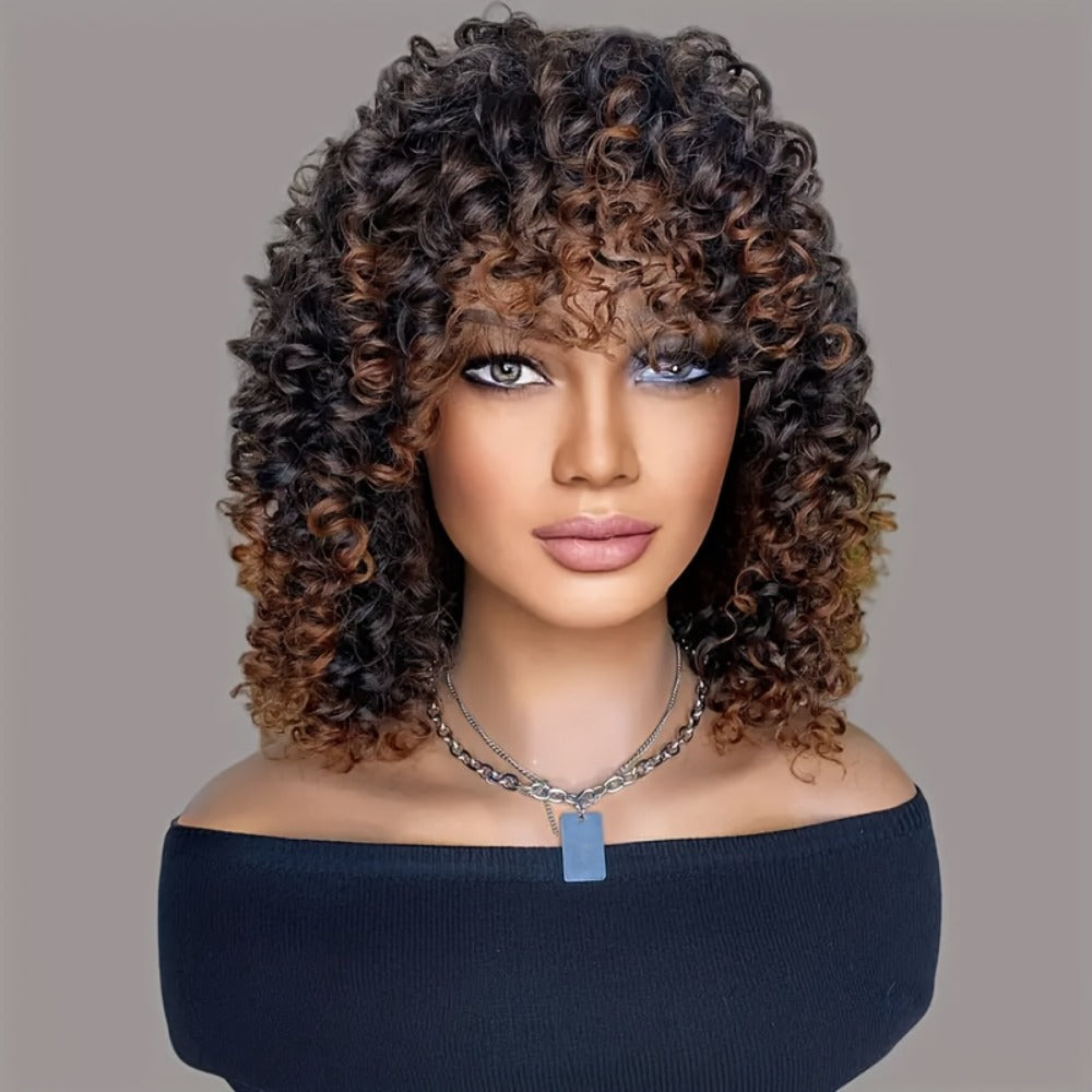 Synthetic Wig 14-Inch Kinky Curly Afro with Bangs in Black, Granny Gray or Dark Brown for Daily Styling — image 2