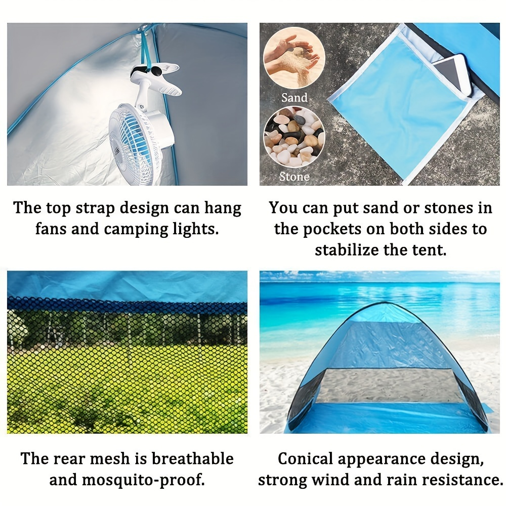 Pop-Up Beach Sun Shelter with 200 x 165 x 130 cm Interior, Six Stakes and Green or Blue Options — image 12