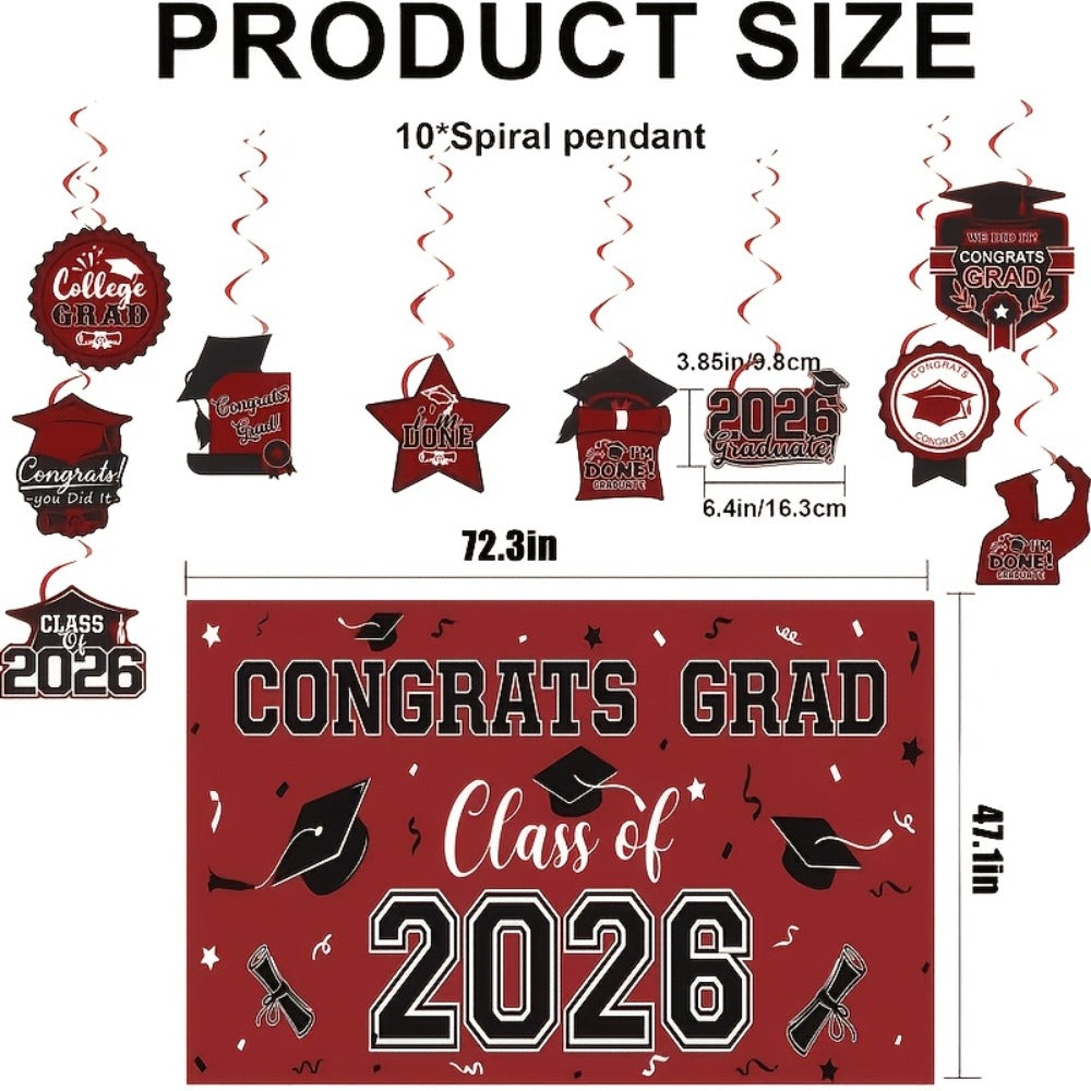 Class of 2026 Graduation Decoration Set with Letter Banner, Hanging Pieces and Six Color Options — image 14