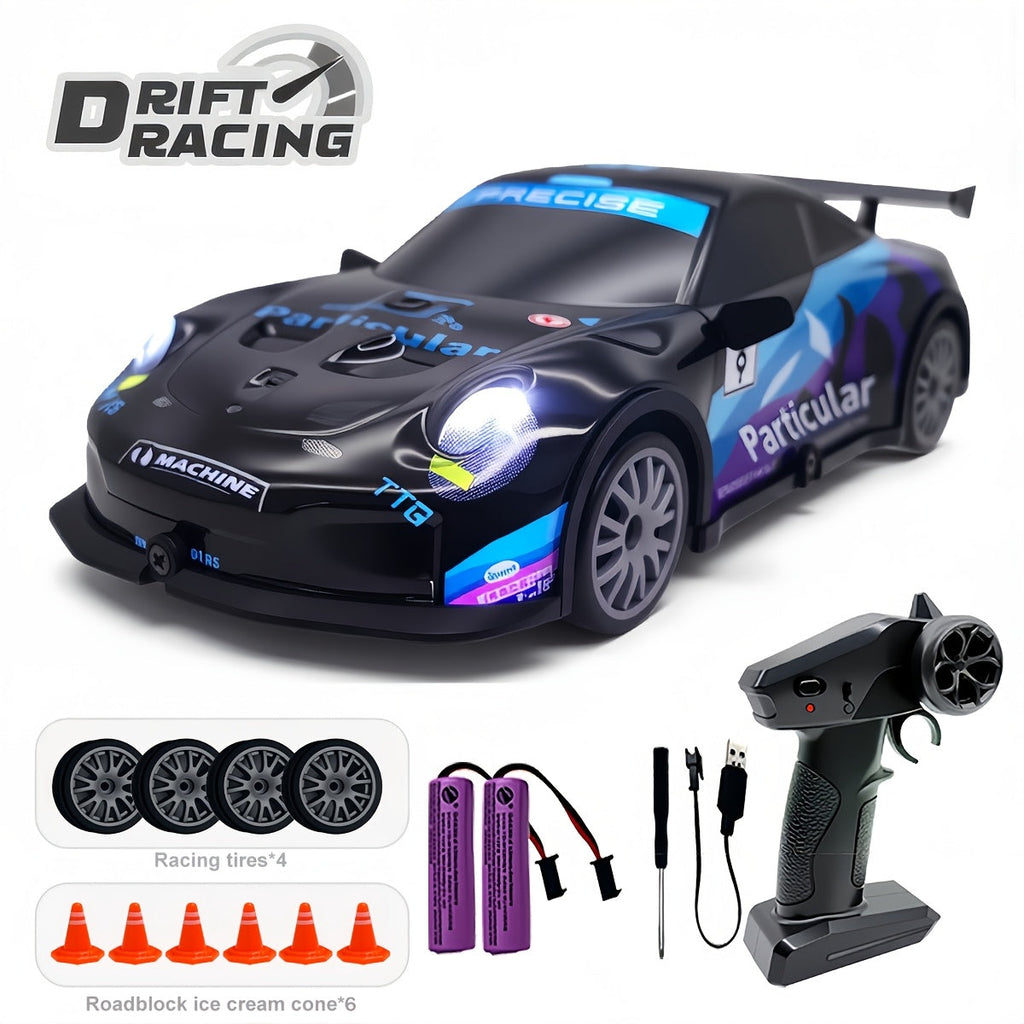 Alloy RC Drift Car 1:24 Scale 4WD 28KM/H with Drift Tires LED Lights Barricades & 2 Batteries — image 13
