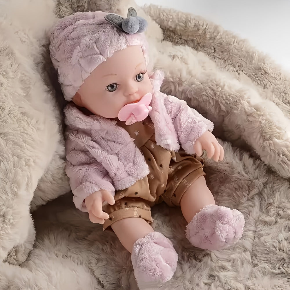 Pink Baby Doll with Open-Eye Face, Pacifier and Textured Outfit Across Three Checkout Style Labels — image 8