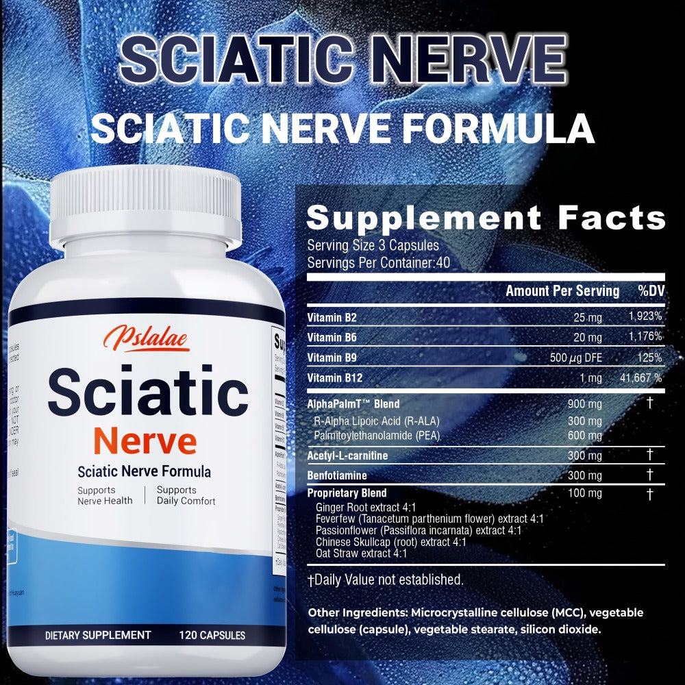 Nerve Pain Supplement 120 Capsules, Sciatic Nerve & Neuropathy Support with Vitamin B Complex, Benfotiamine & Acetyl-L-Carnit