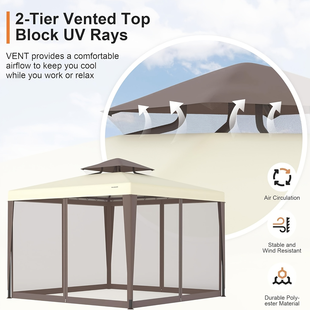 Gazebo Tent 10x10 FT Mosquito Netting Quick Setup Outdoor Canopy for Garden, Yard and Pest Management — image 5