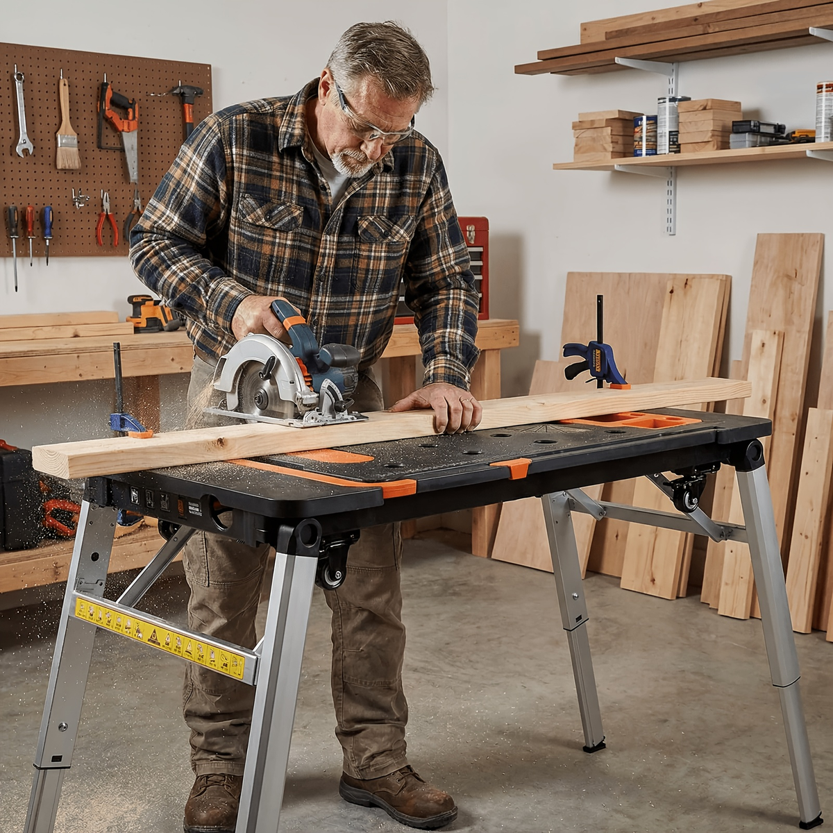 7in 1 Multifunctional Work Benches, Folding Work Table for Garage, As Portable Workbench, Sawhorse — image 6