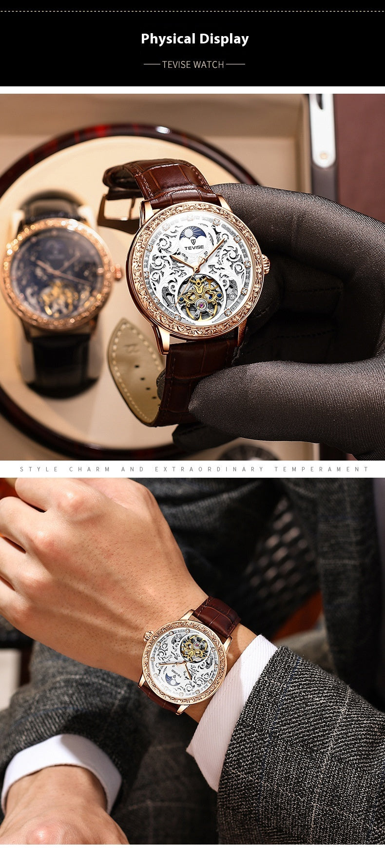 Business Casual Waterproof Hollow Out Men's Mechanical Watch