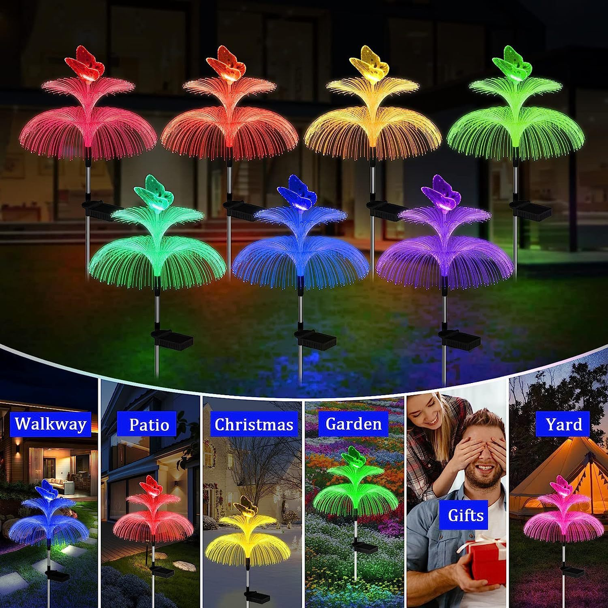 Solar Garden Lights Butterfly Jellyfish Stakes with Gradient Color Change in 2- or 4-Pack Sets — image 9