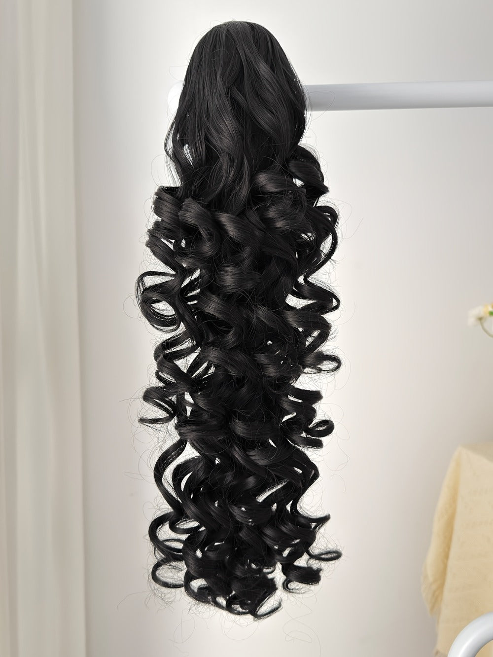 Curly Ponytail Extension 28 Inch Long Heat Resistant Synthetic Clip In Wrap Around Hairpiece Voluminous Bouncy Curls 4 Styles