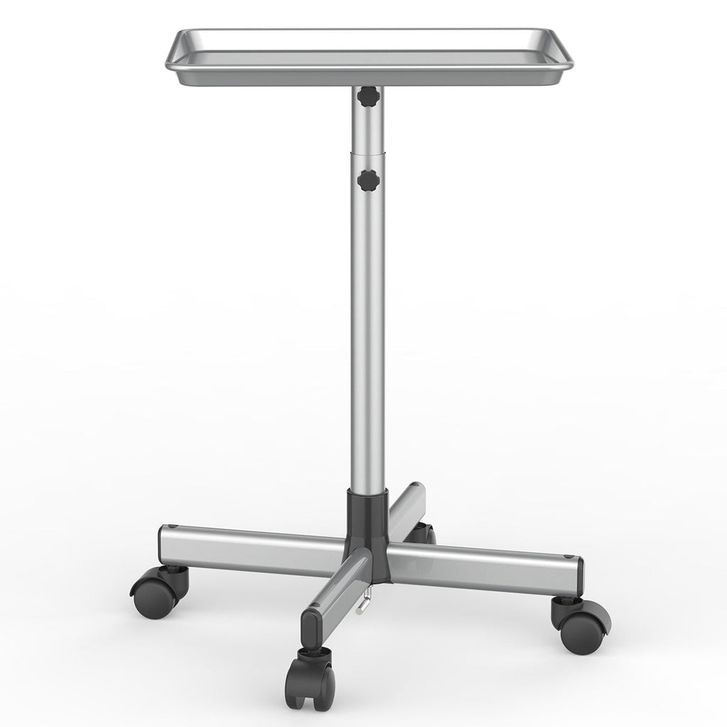 Salon Rolling Tray Trolley on Wheels Height Adjustable 30"-42" – Silver Mobile Salon Cart for Nail Tech, Esthetician, Barber 