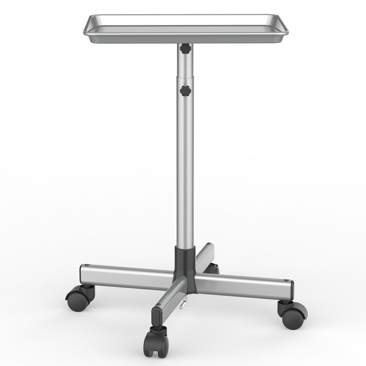 Salon Rolling Tray Trolley on Wheels Height Adjustable 30"-42" – Silver Mobile Salon Cart for Nail Tech, Esthetician, Barber 