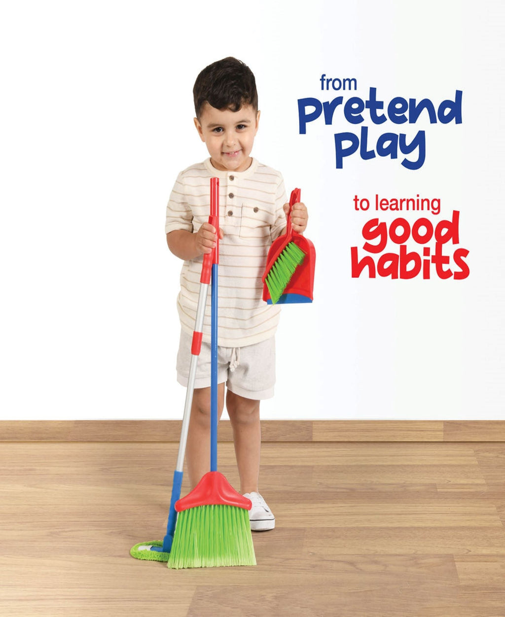Kids Cleaning Set 4 Piece Toy Broom Mop Brush Dustpan, Pretend Play Housekeeping Kit for Toddlers Boys Girls — image 11