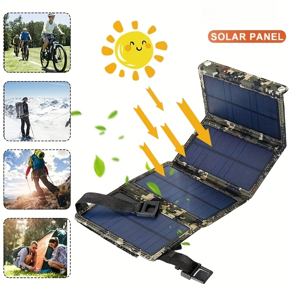 Foldable Solar Charger Portable Monocrystalline Silicon 20% Efficiency USB Output with Carabiner for an Everyday Personal Car