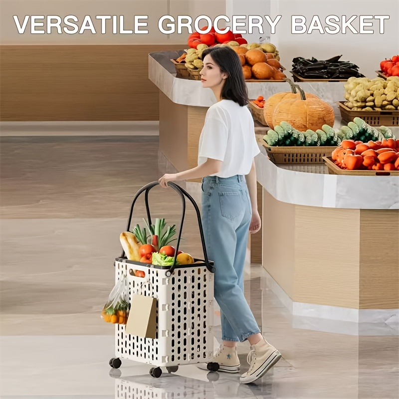 Foldable Shopping Cart with Wheels and Handle Large Capacity Portable Trolley for Grocery Camping Travel Laundry Beach Outdoo