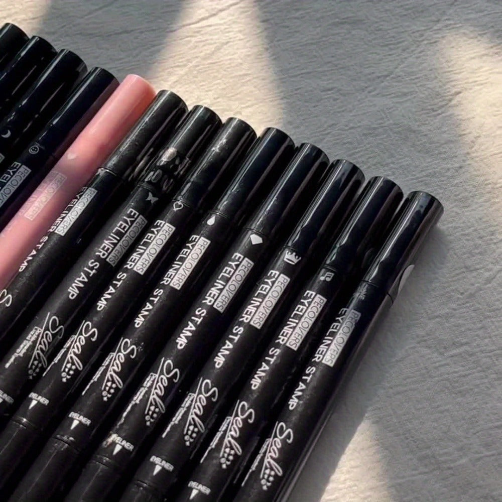Winged Eyeliner Stamp Pen Set Double-Ended 8 Wing Styles Waterproof Quick-Dry Liquid Liner, for Makeup, Travel and Everyday V