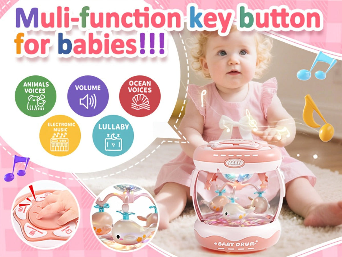 Baby Rotating Projector Music Toy 3 Months+, Interactive Animal Sounds & Lights, Multi-Functional Sensory Learning Toy for In