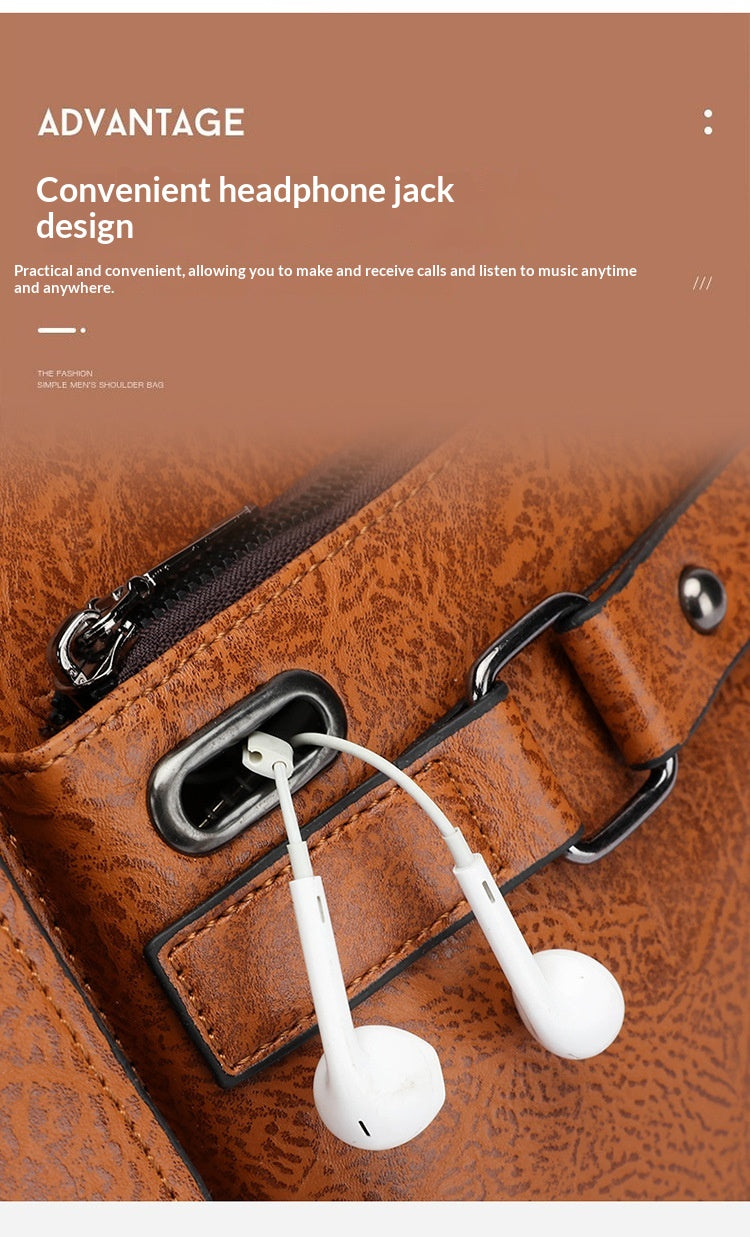 Men's Large Capacity PU Shoulder Bag Retro Business Style