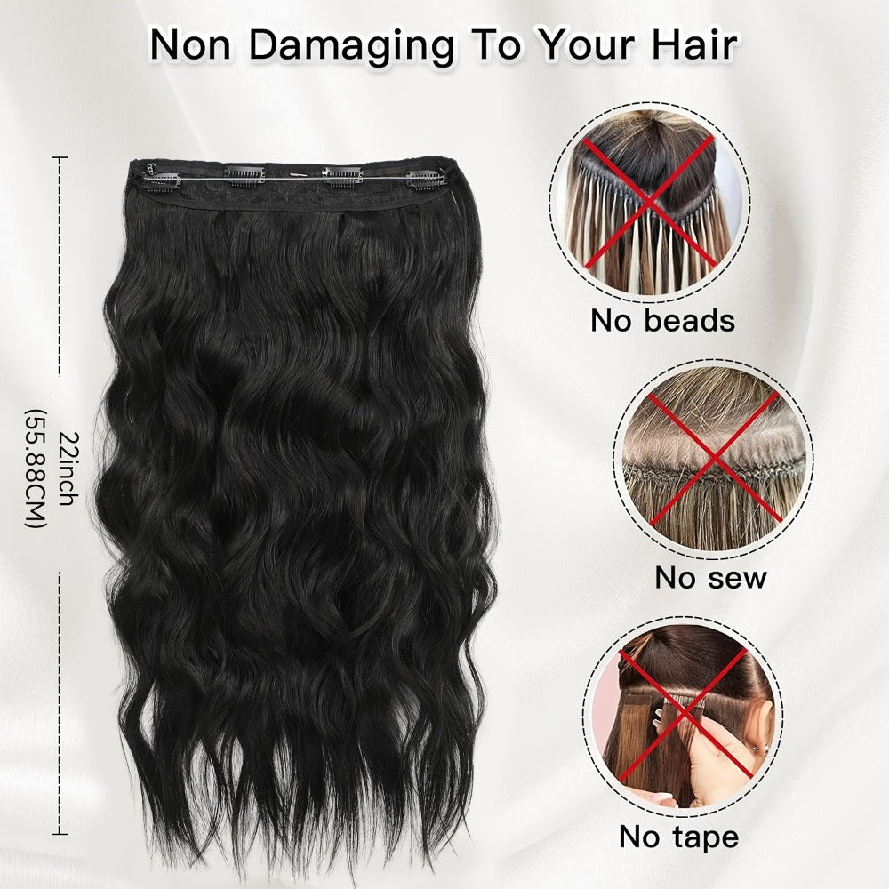 Invisible Wire Hair Extensions 22 Inch for Women – Transparent Fish Line 4 Clips Long Wavy Hairpiece for Thin Fine Hair — ima