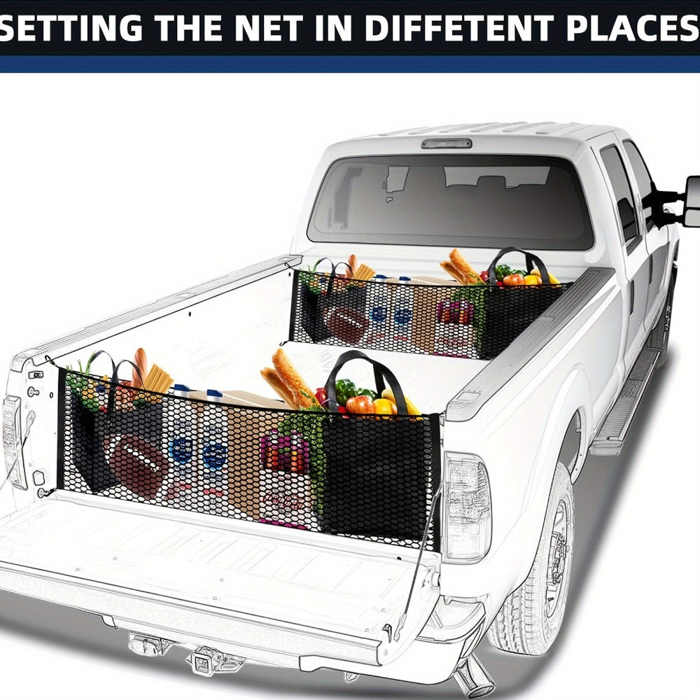 Truck Bed Cargo Net Elastic Mesh Organizer with Hooks Heavy Duty Bungee Net for Pickup Truck Bed Cargo Management Grocery Sto