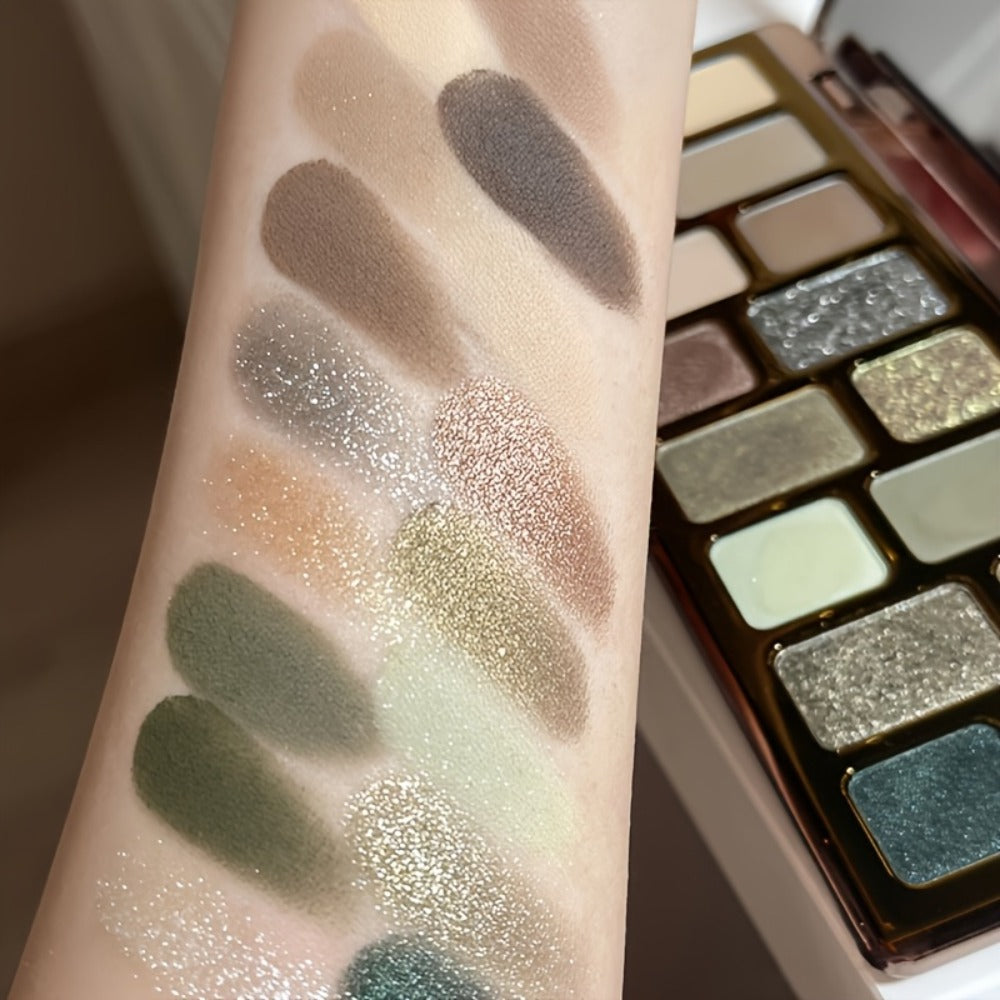 Eyeshadow Palette 16-Shade Brown and Green Compact with Matte, Shimmer and Glitter Finish Mix — image 9