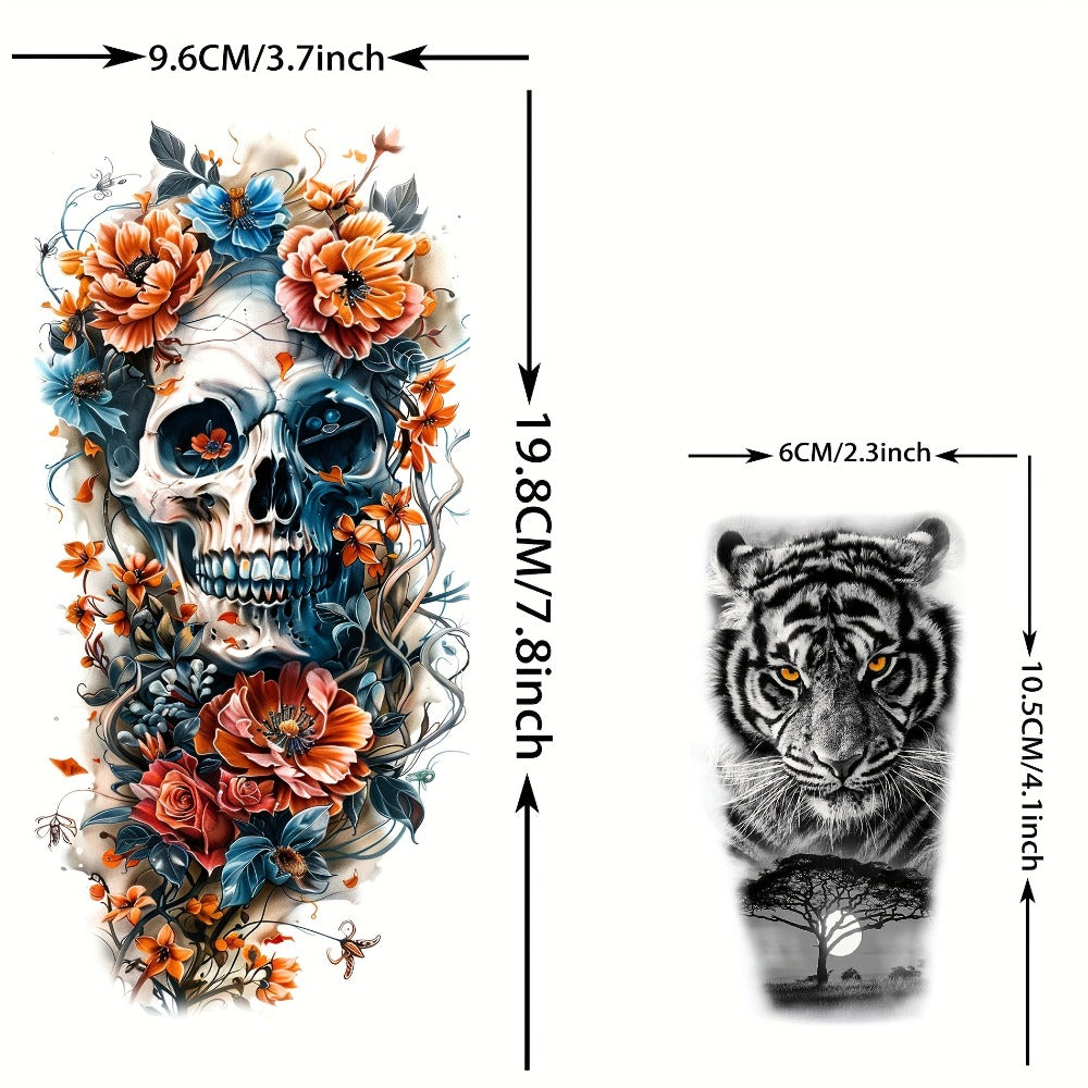 Temporary Tattoos, 71-Sheet Old School and Gothic Set with Tiger, Wolf, Lion, Dragon, Skull and Floral Motifs — image 5