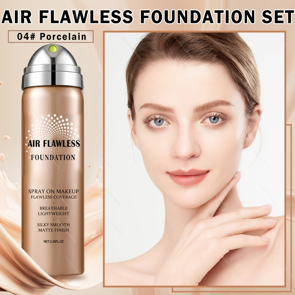 Full Coverage Liquid Foundation Airspray Kit Buildable Formula 6 Shades – Natural Beige Nude Porcelain Tan Medium Natural Sat