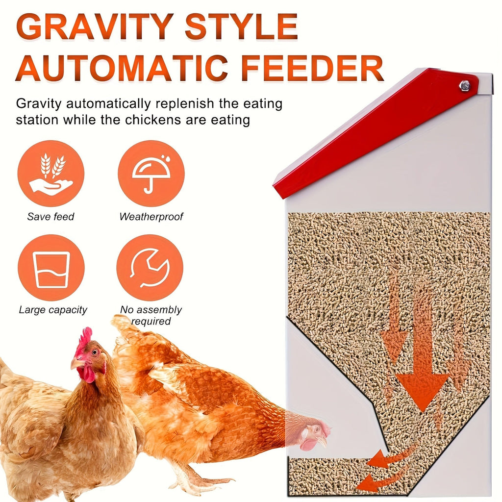 Chicken Feeder, Metal Galvanized Wall Mount Coop for Garden, Patio and Yard Use, with the Listed Configuration — image 5