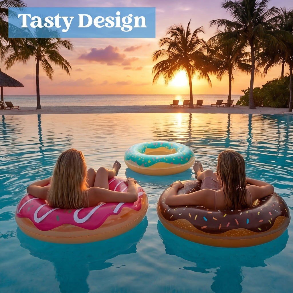 Pool Float Donut Ring Three-Pack with Glitter-Style Strawberry, Chocolate and Mint Designs, 32.5-Inch Diameter — image 4