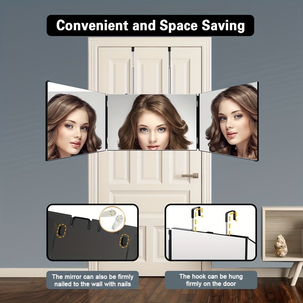3 Way Mirror for Self Hair Cutting 360° Trifold Barber Mirror Set – Anti-Fog HD Glass, Oil-Rubbed Finish — image 9