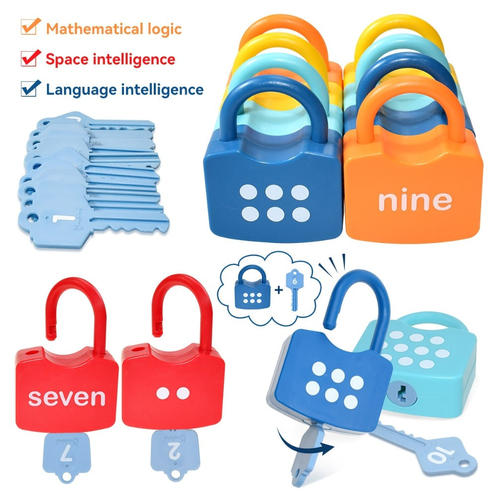 Preschool Math Lock and Key Counting Toy 10 Sets – Number Recognition Manipulative for Kids Ages 3-5, Color-Coded Kindergarte