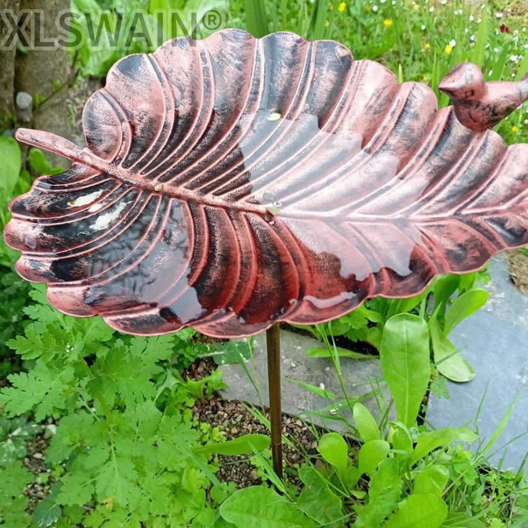 Sculpted Big-Leaf Bird Bath with Ground Stake in Single or Two-Piece Options for Garden Use — image 7