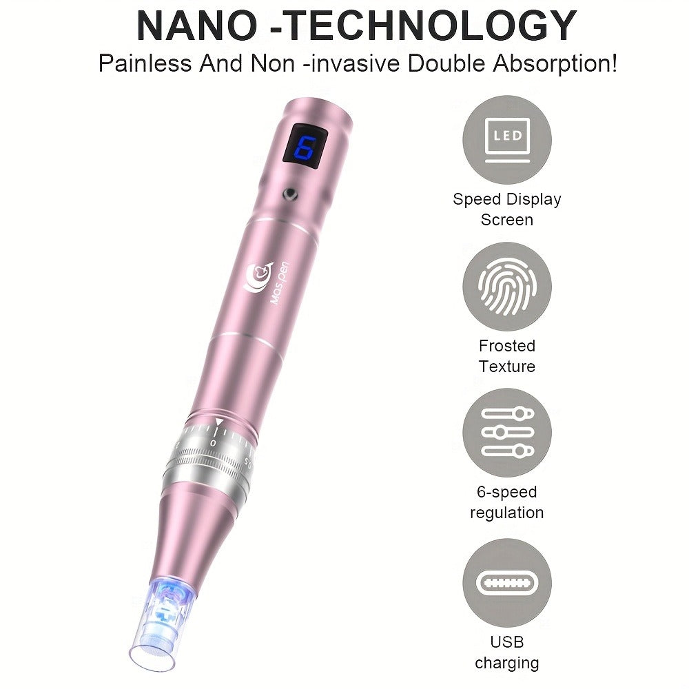 L6 Pink Microneedling Pen Kit with 10 Replacement Tips, Six Speed Levels and USB Charging Cable — image 8