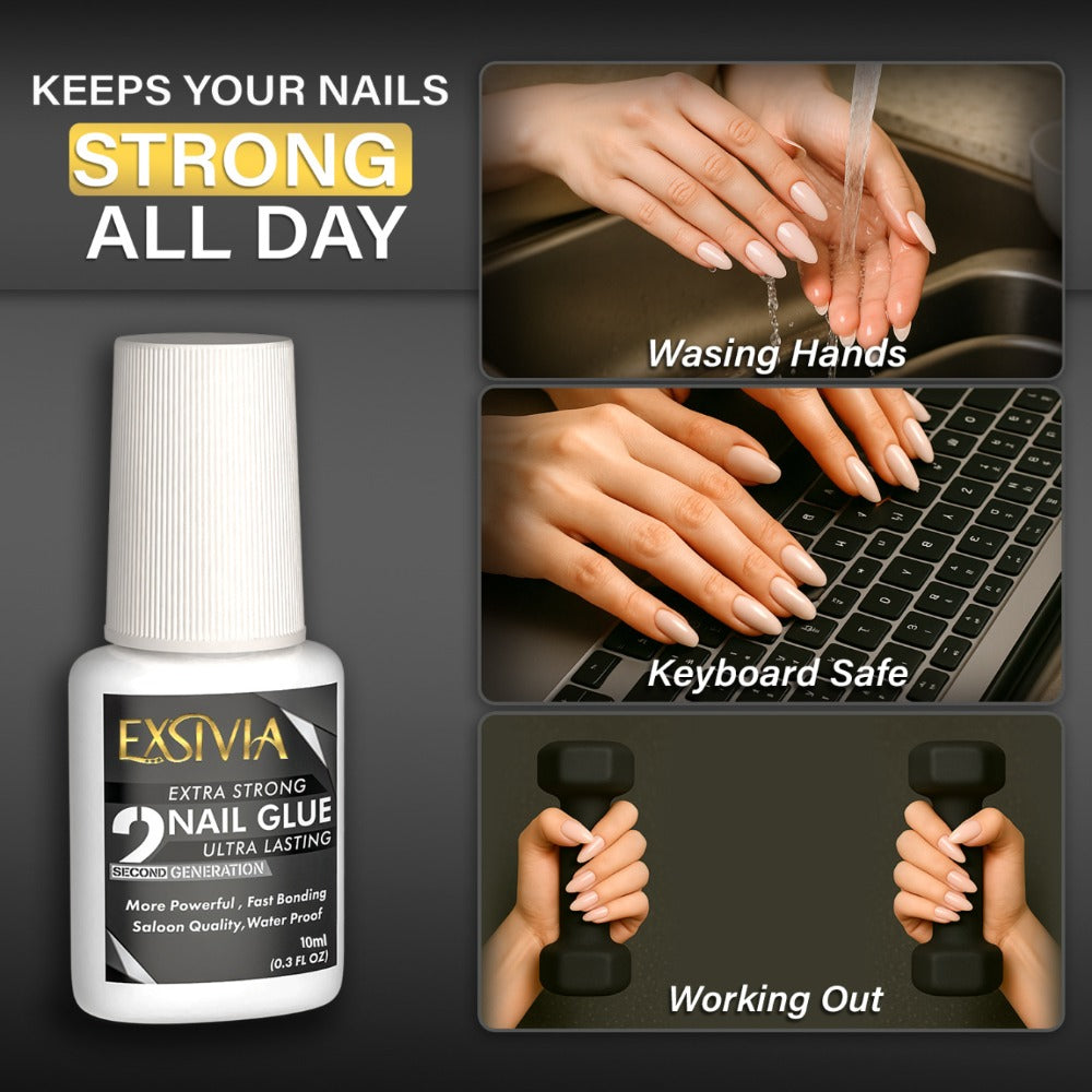 Nail Glue, EXSIVIA 10ml Brush-On Bottle with Fine Applicator for Press-On Nails, Acrylic Tips and Nail Art — image 5