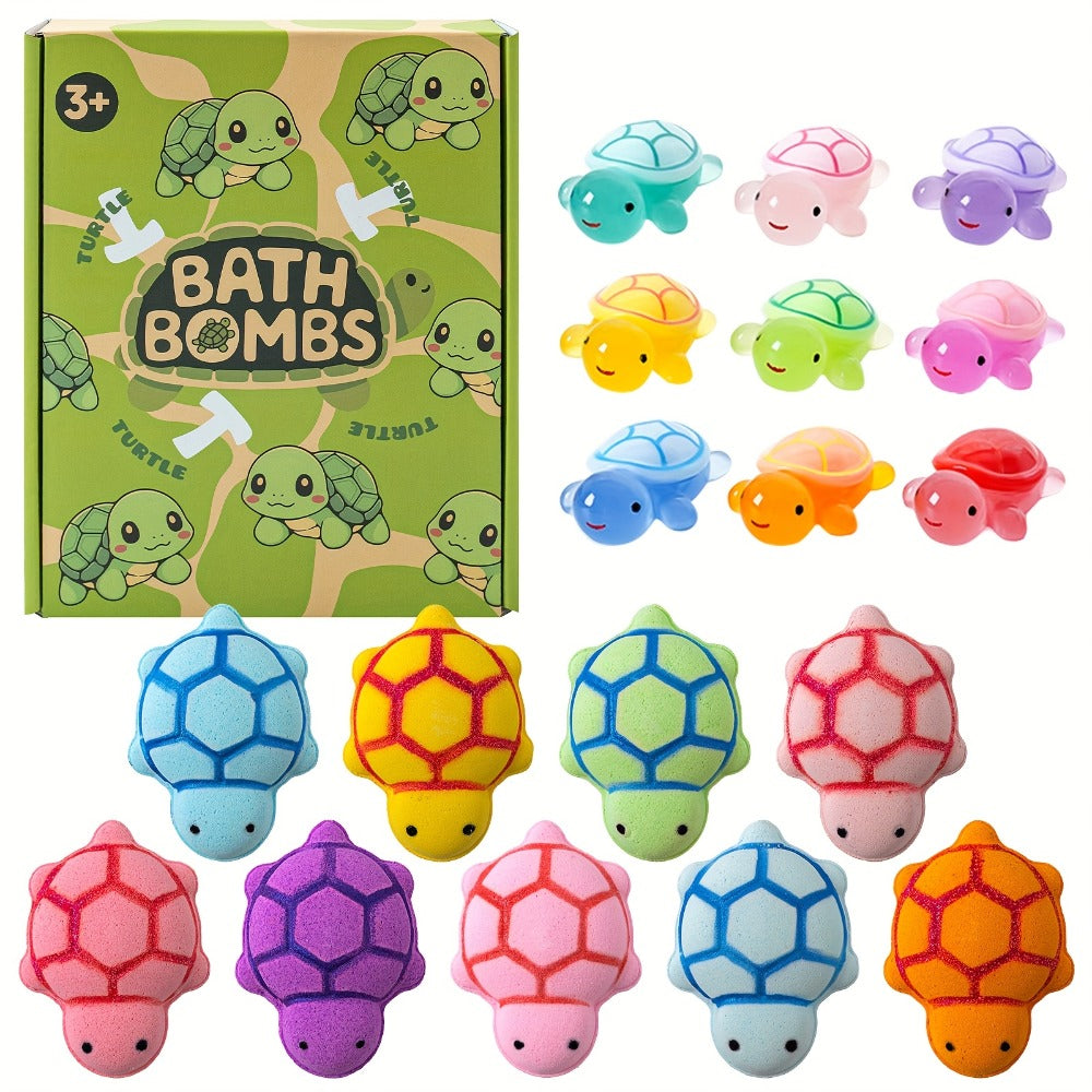 Bath Bombs for Kids with Surprise Toys Inside 9 Pack – Turtle Shaped Bubble Bath Balls with Rose Scent & Hidden Toy for Kids 