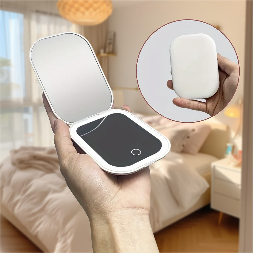 10X LED Lighted Compact Mirror USB Rechargeable 1X 10X Magnification Dimmable 3-Color Touch Screen – Double Sided Portable Tr
