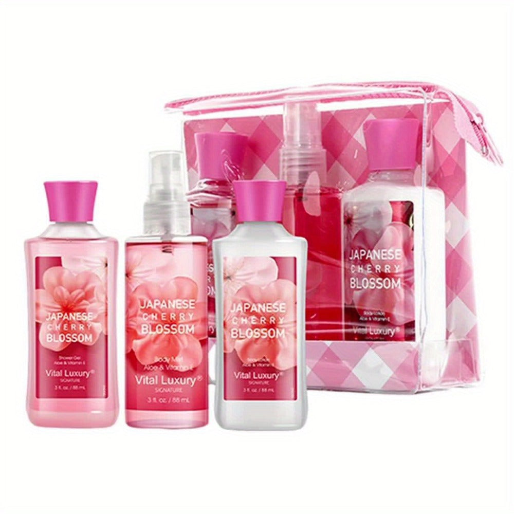Bath Body Care Gift Set Shower Gel Body Lotion Body Mist Aloe Vera Vitamin E Glycerin Deep Moisturizing Fragrance Set for Wom