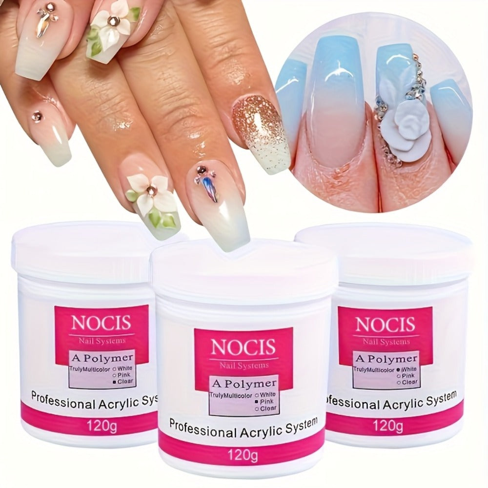 No Lamp Acrylic Nail Extension Powder 120g Clear Pink White, Crystal Formula for Carving 3D Nail Art — image 8