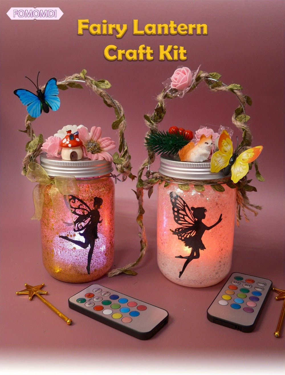 Fairy Mason Jar Lantern Craft Kit for Two Lights with Color-Changing LED Candles and Remote Control — image 10