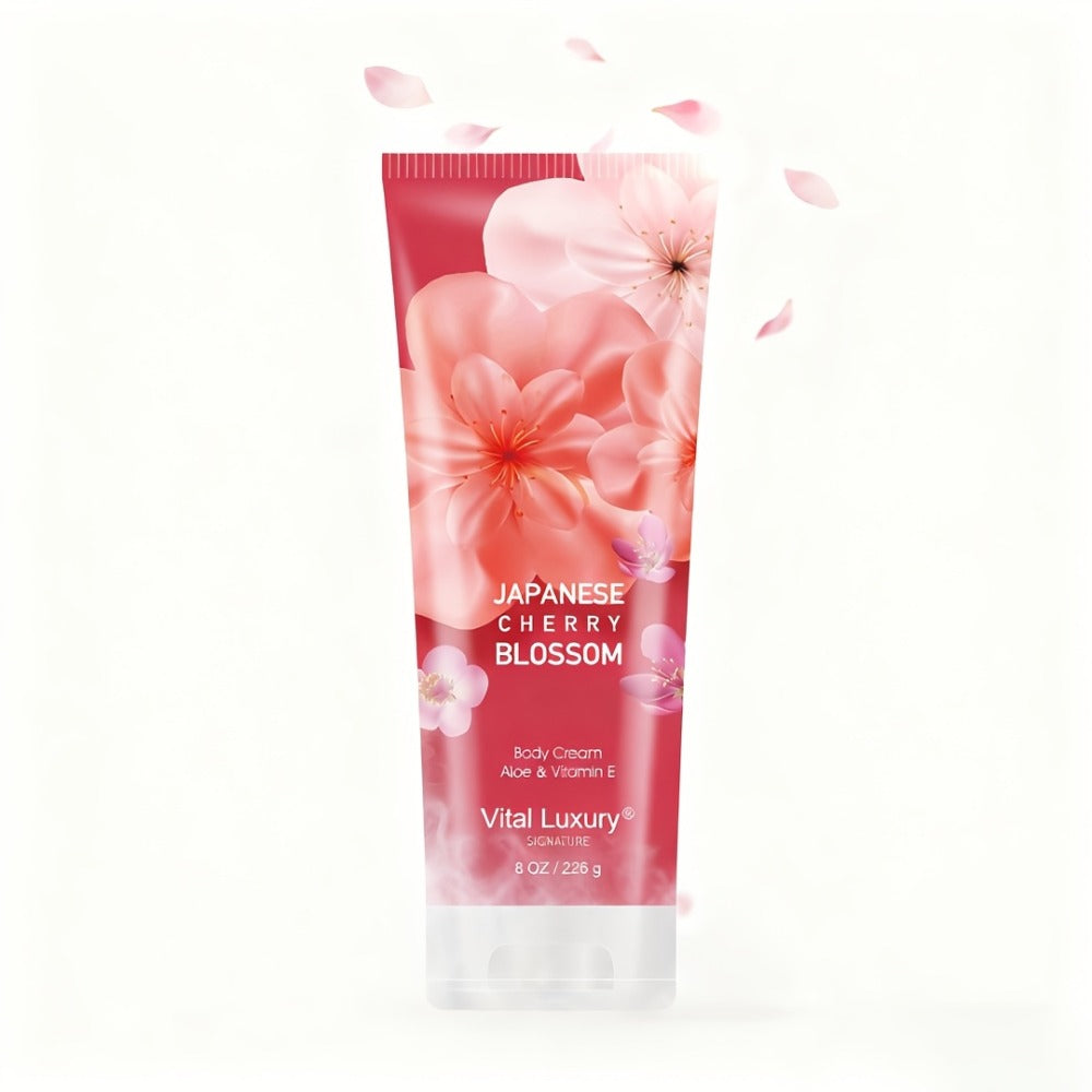 Japanese Cherry Blossom Body Lotion in 8 fl oz Squeeze Tube with Vitamin E and Glycerin Labels — image 3