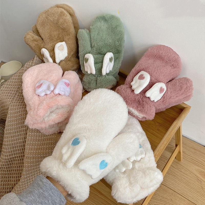 Korean Style Cute Moving Wings Gloves For Women Autumn And Winter