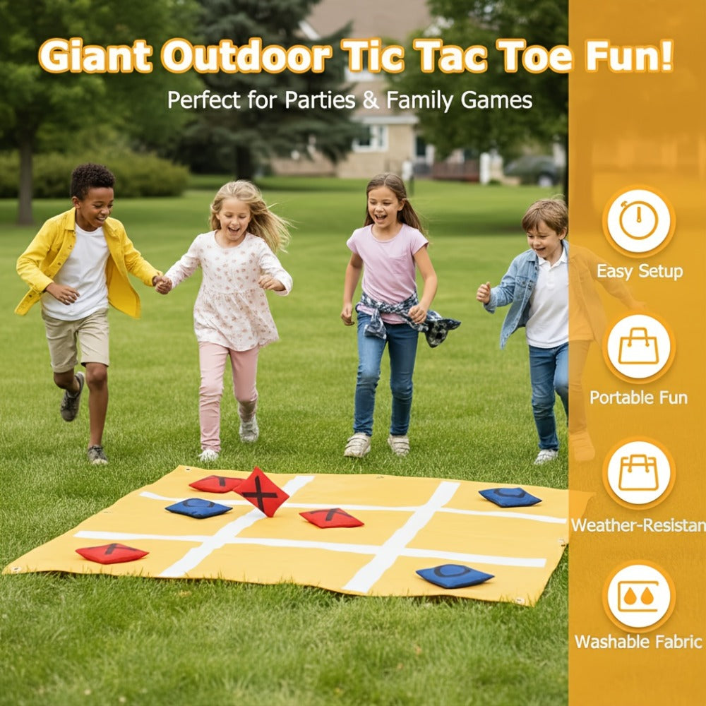 Giant Tic Tac Toe Bean Bag Toss Game Set Outdoor Lawn Game with 4.92ft Cloth 10 Bean Bags Ground Nails for Home and Salon Man