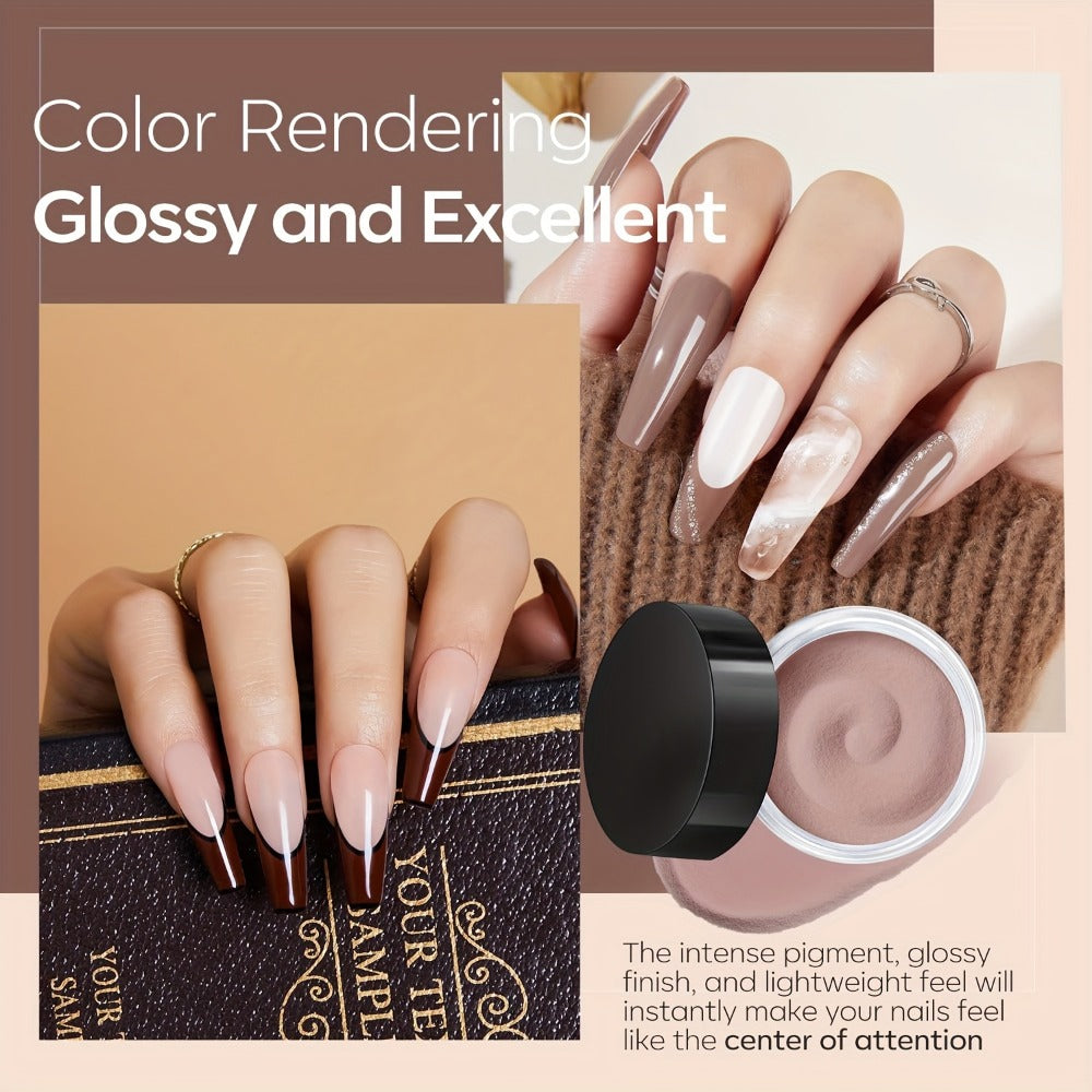 Dip Powder Nail Kit with YANYILIKE Label, Four Pink Brown Beige Powders, Three 10ml Liquids and Four Tools — image 2
