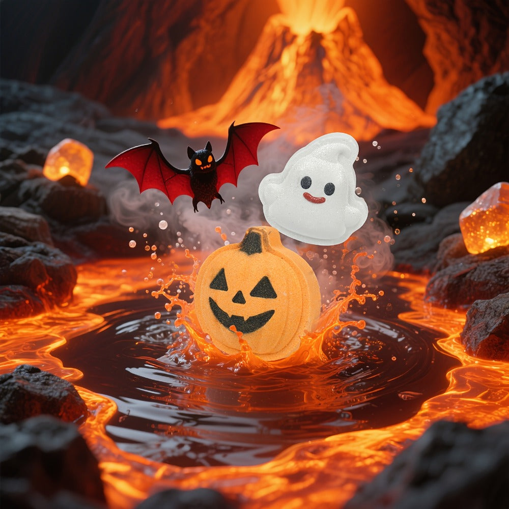 Bath Bombs, 5-Piece Halloween Gift Set with Pumpkin, Bat, Skull, Hat and Cat Shapes in Individual Wrappers — image 6