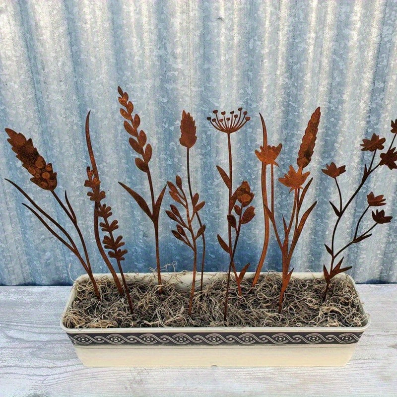 Rustic Metal Wildflower Stems, 12-Piece 30 cm Botanical Set for Vases, Planters and Garden Beds — image 6