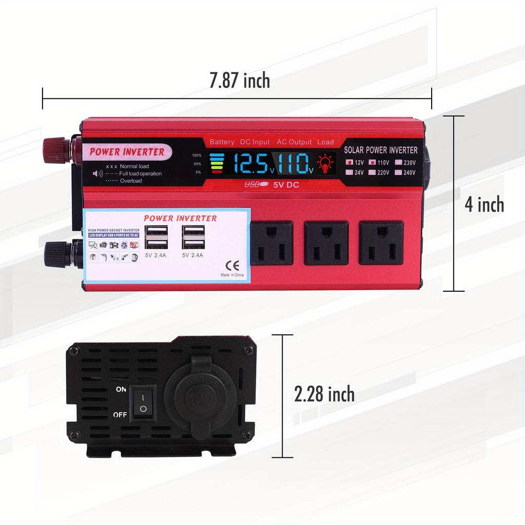DC to AC Inverter 4000W 5500W 6500W 16000W Peak DC 12V to AC 110V High Power Car Inverter with USB Ports for Garden, Patio an