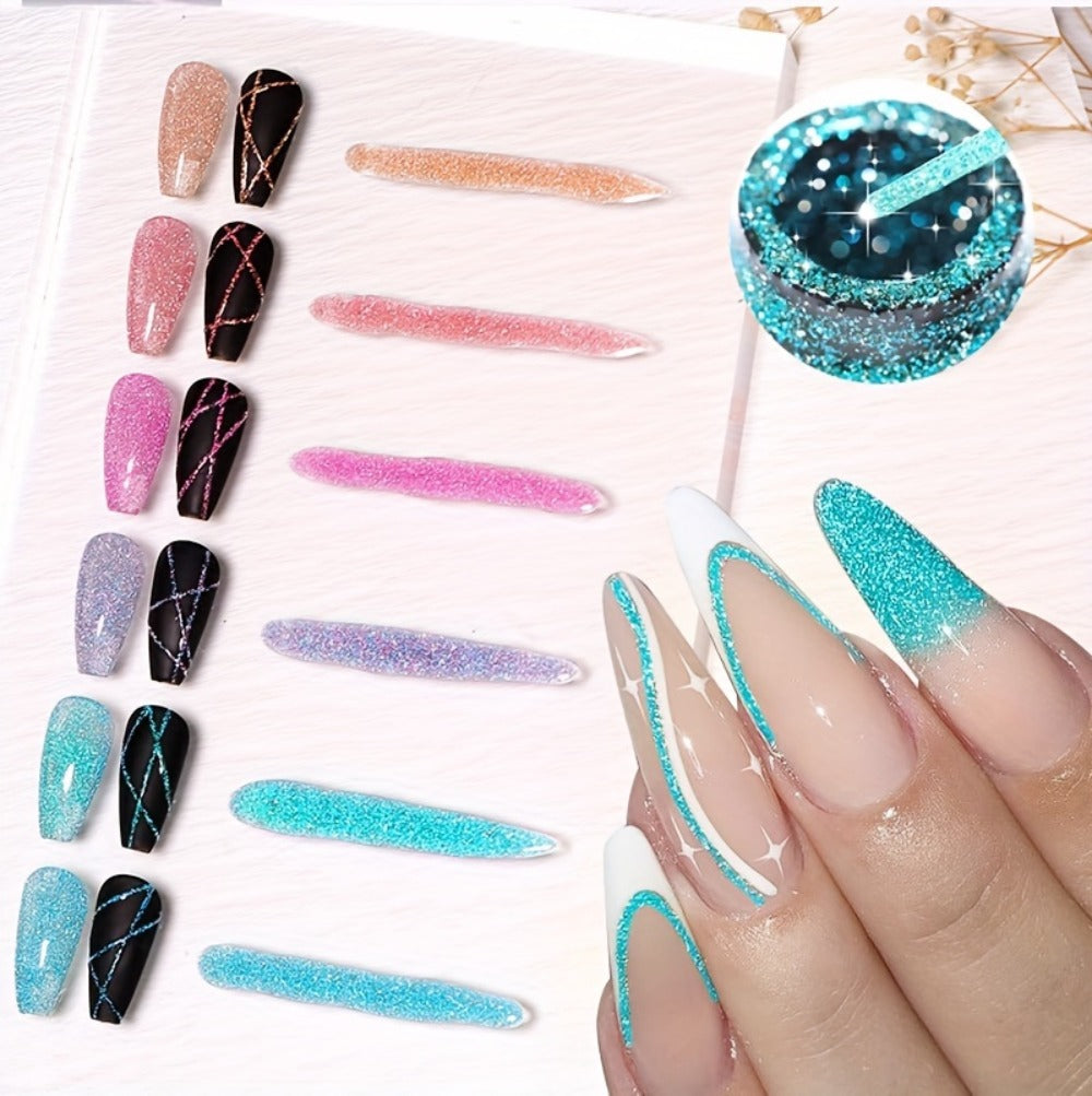 Reflective Liner Nail Art Gel Six-Bottle Set with 5ml CR01 to CR06 Colors and Slim Brushes for Detail Lines — image 17